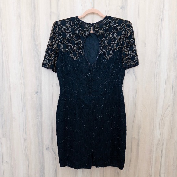 VTG JMC Womens Silk Beaded Dress Size 14 BlackArt Deco Cocktail Gatsby Glam - Picture 8 of 10